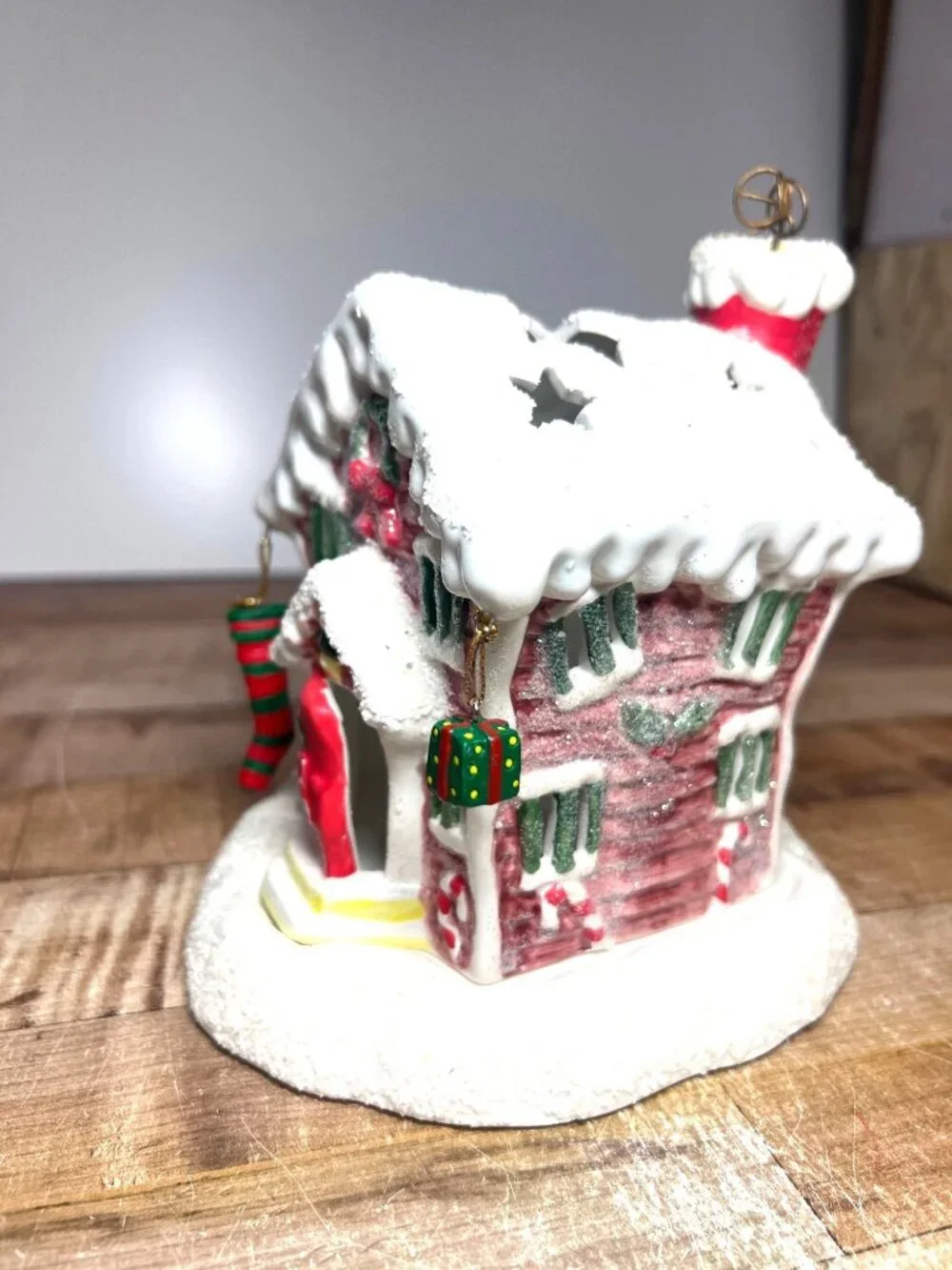 Sears Whole Home Holiday Handpainted Christmas Tealight Candle Holder Snowy Hous